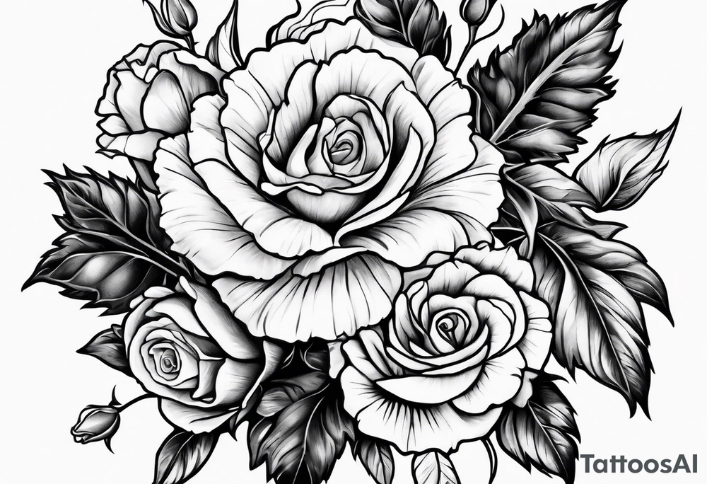 Carnation and rose bouquet tattoo idea