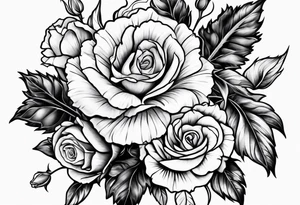 Carnation and rose bouquet tattoo idea