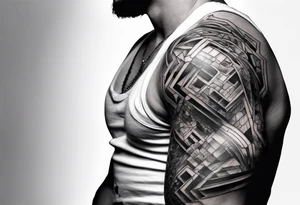fragmented extreme pain man elbow on arm tattoo idea