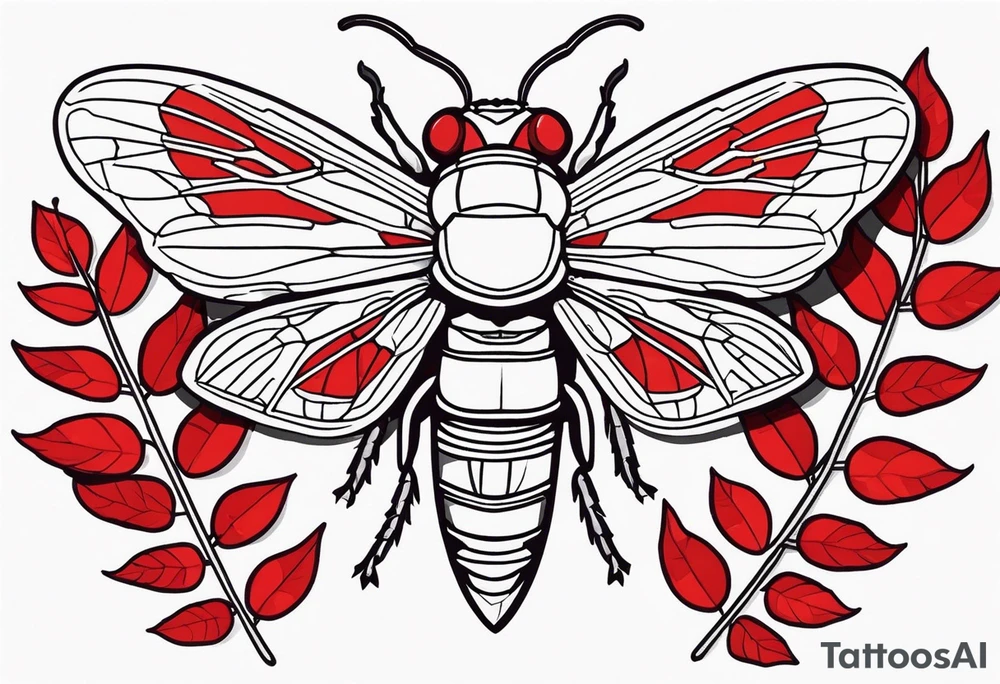 cicada on top of red leaves tattoo idea