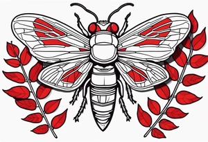 cicada on top of red leaves tattoo idea
