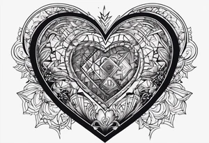a heart shape with the following inside: brain, travel or plane, family, and other symbols tattoo idea