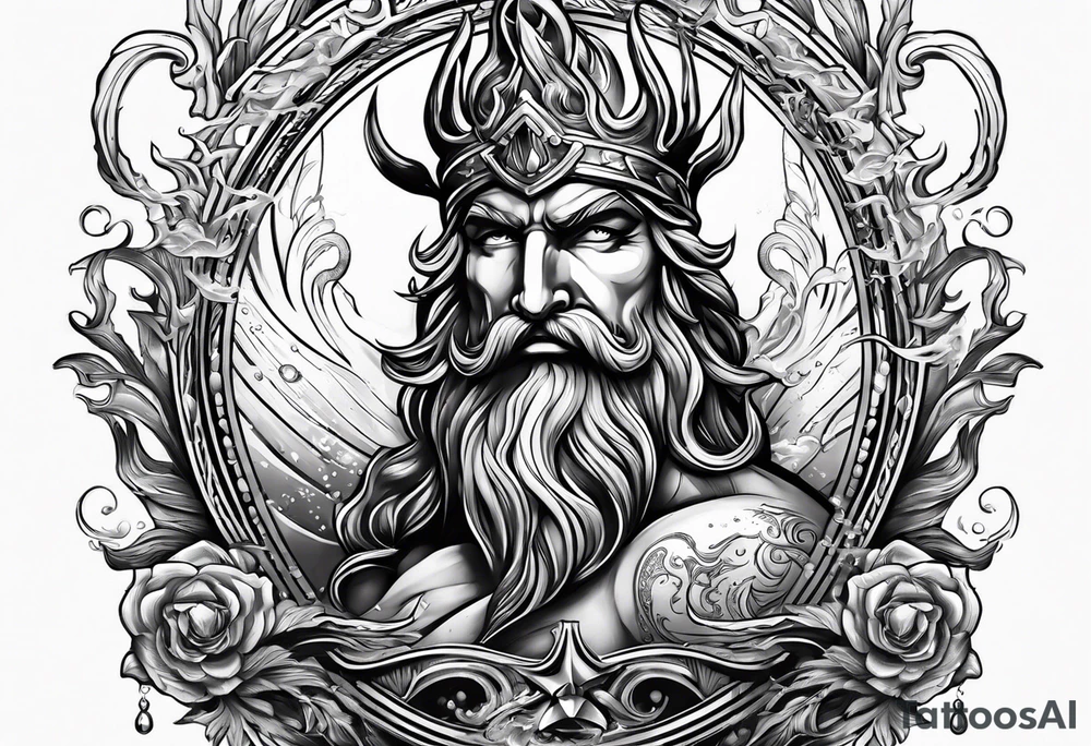 mystical Poseidon trident underwater tattoo idea