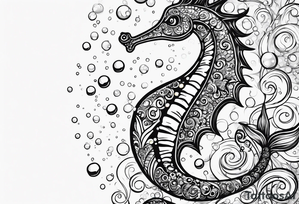 Small Starfish, Seahorse in a vertical line with bubbles tattoo idea