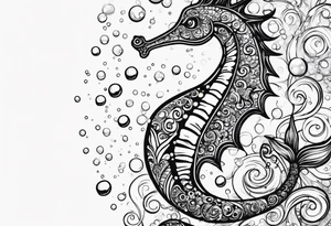 Small Starfish, Seahorse in a vertical line with bubbles tattoo idea