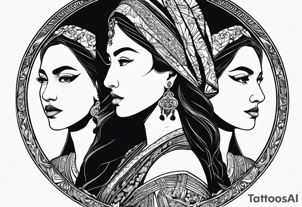 three person side by side. Daughter on the left, mother in the middle, really old grandmother on the right. greater age difference tattoo idea