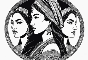 three person side by side. Daughter on the left, mother in the middle, really old grandmother on the right. greater age difference tattoo idea