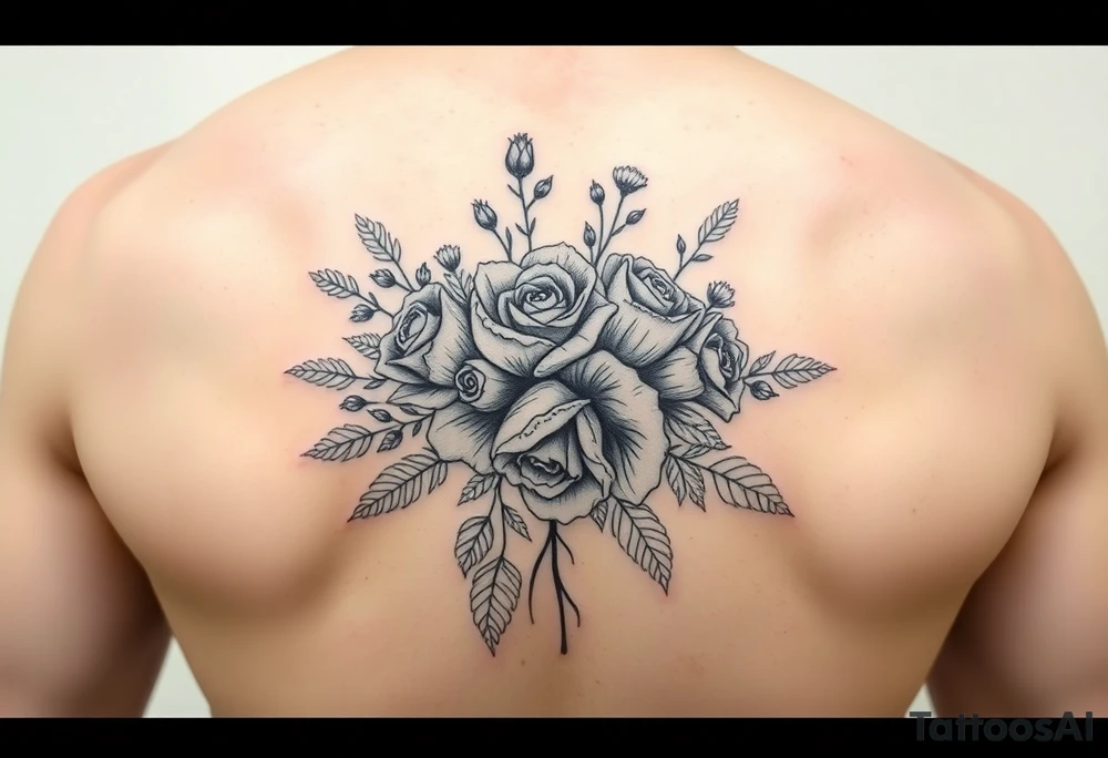 vintage bouquet of wild roses and meadow flowers with morning dew tattoo idea