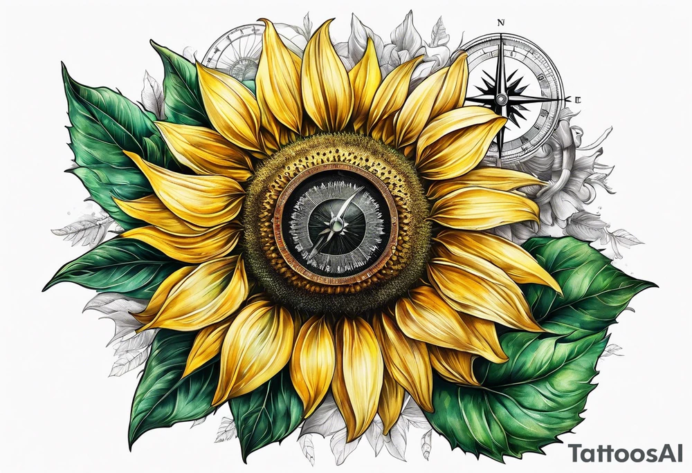 Sunflower next to a compass tattoo idea