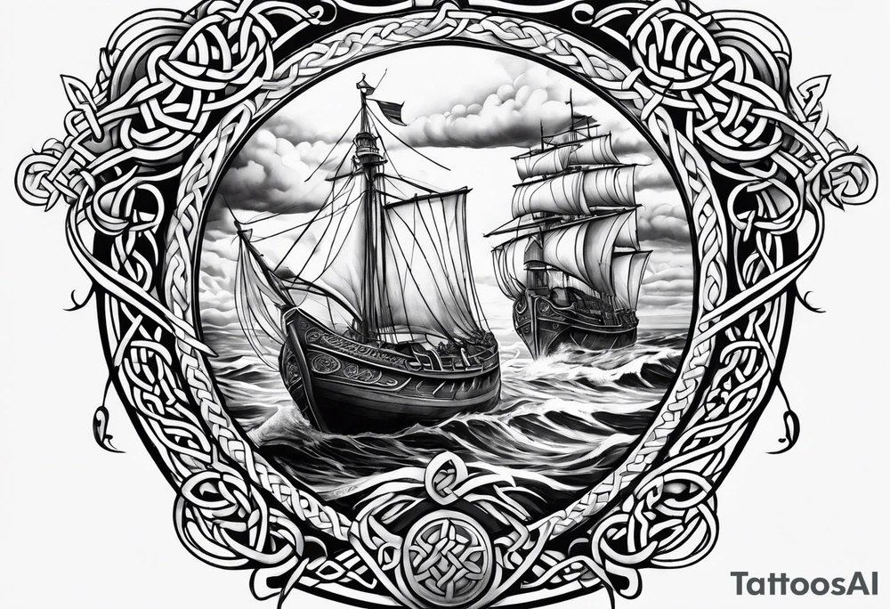 Celtic nautical scene, forearm, half sleeve tattoo idea