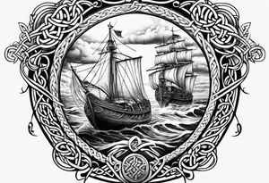 Celtic nautical scene, forearm, half sleeve tattoo idea