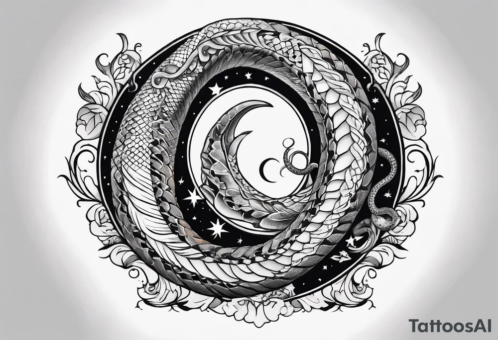 snake wrapped around a crescent moon tattoo idea