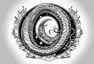 snake wrapped around a crescent moon tattoo idea