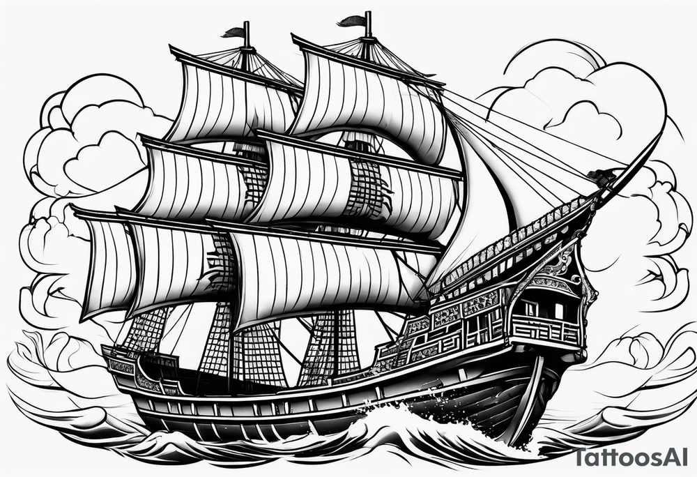 Chinese junk with three tattered sails tattoo idea