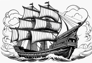 Chinese junk with three tattered sails tattoo idea