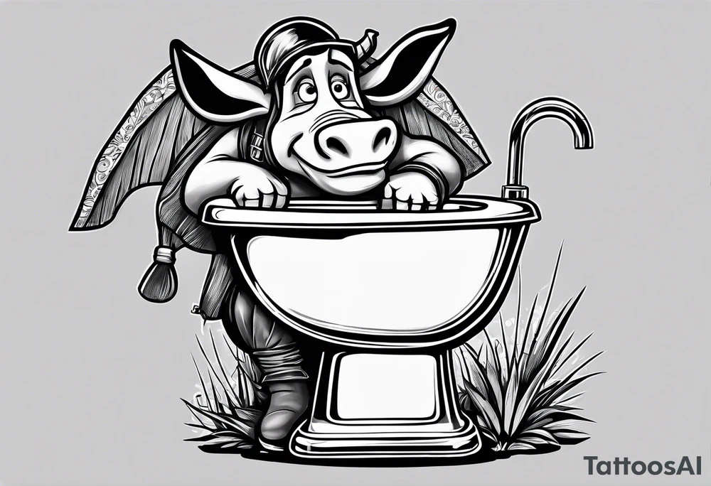 Very epic toilet with donkey from shrek sitting on it tattoo idea