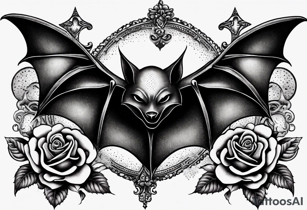 Gothic tattoo with bat and rose tattoo idea