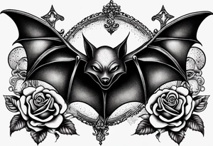 Gothic tattoo with bat and rose tattoo idea