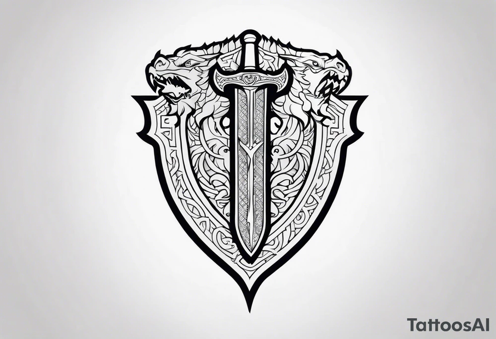 Valhalla prayer sword shield dragon axe tattoo idea