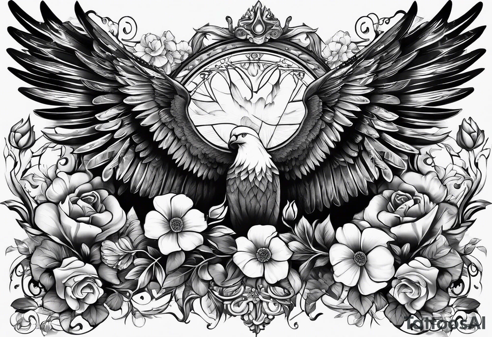 sleeve tattoo full guns and flowers and wings tattoo idea