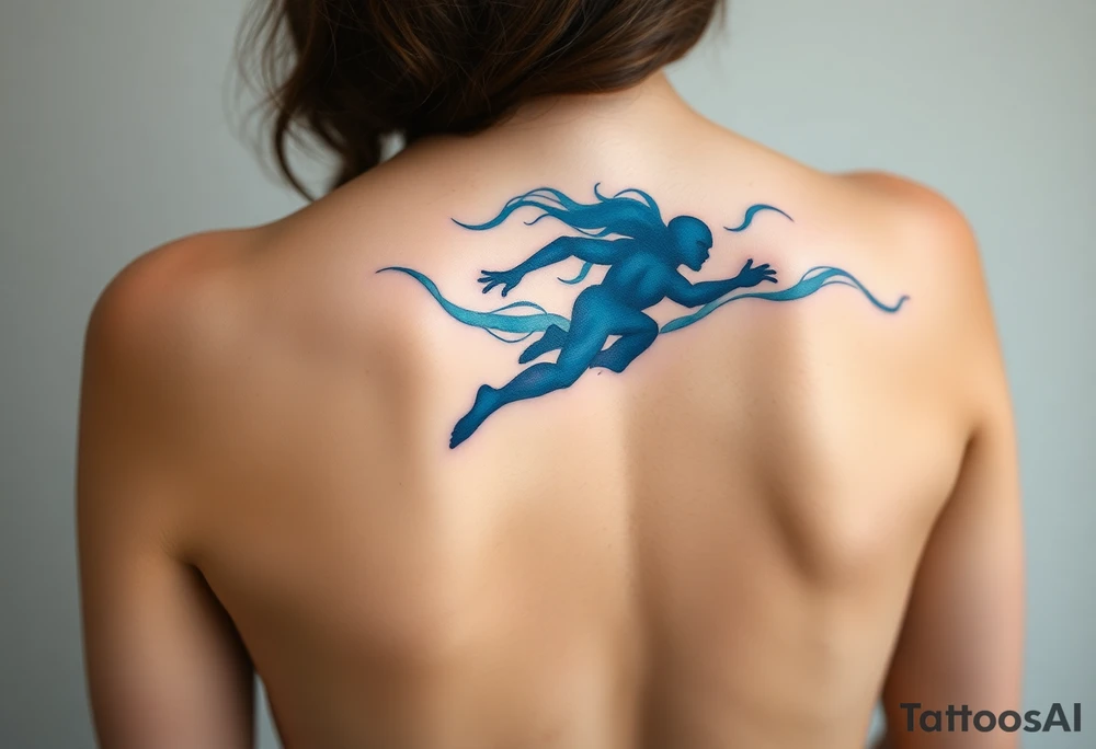 A dynamic silhouette of Chase in mid-leap, surrounded by blue energy lines, creating a sense of speed. tattoo idea