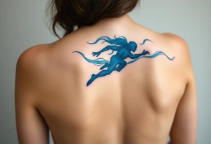 A dynamic silhouette of Chase in mid-leap, surrounded by blue energy lines, creating a sense of speed. tattoo idea