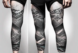 Ocean full leg sleeve male geometric tattoo idea