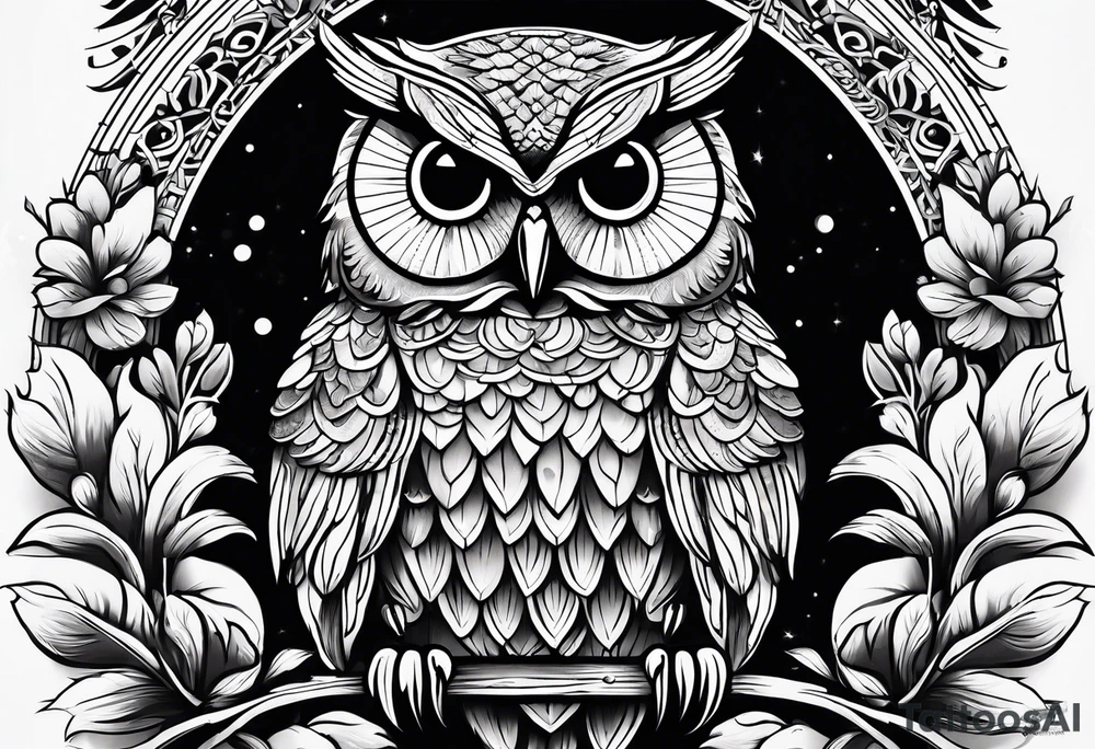 mythical owl tattoo idea