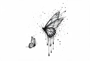 Bleeding butterfly and a second one who is in mental horror style and his placement is left and down from the first one tattoo idea