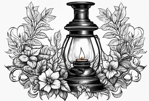 Oil lamp surrounded by leafy vines tattoo idea