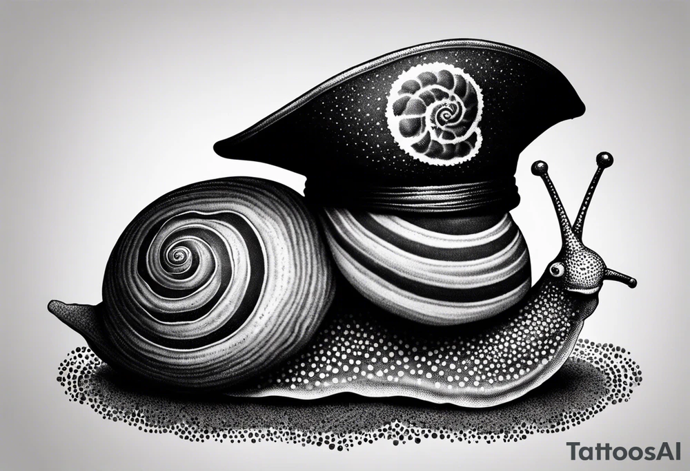 Snail wearing a pirate hat on its shell tattoo idea