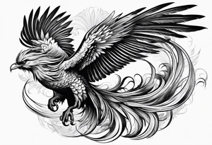 asian elegant long feathered phoenix
in flight tattoo idea
