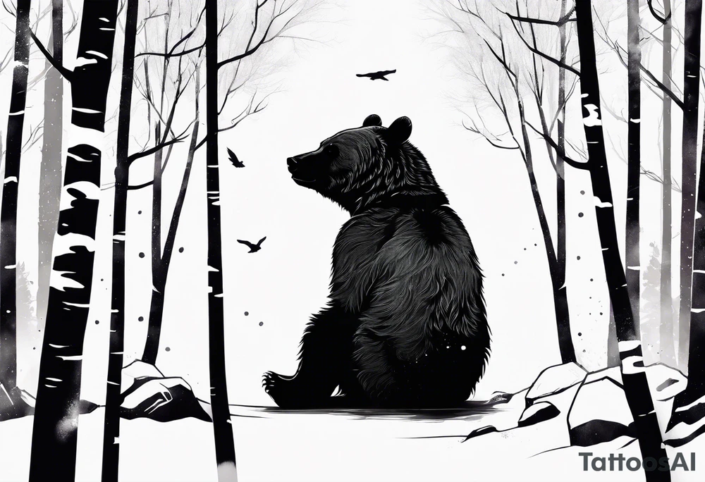 bear silhouette, birch tree, ankle band tattoo idea