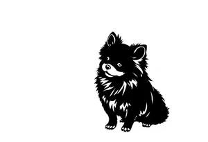 A silhouette stencil style drawing of a cute female Pomeranian tattoo idea
