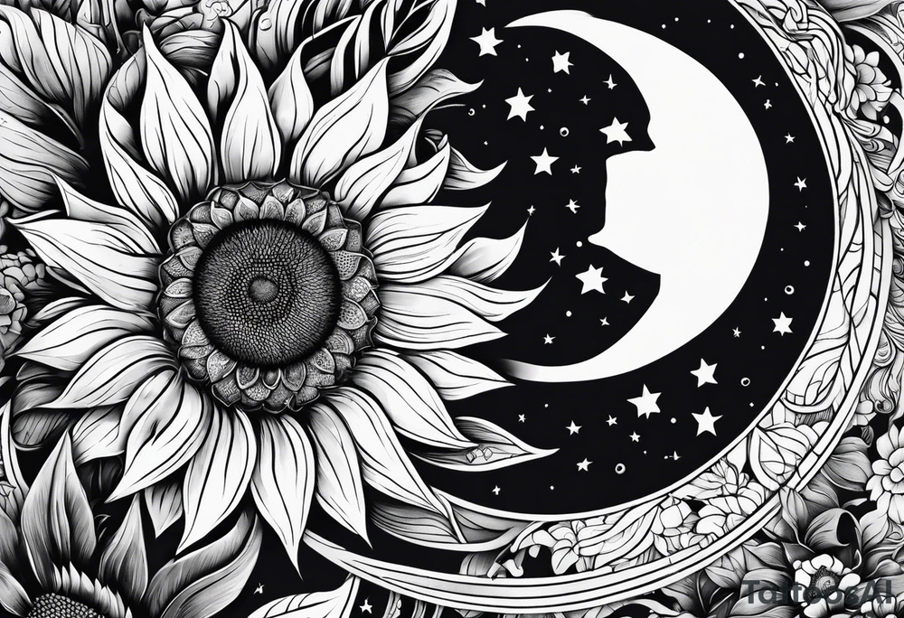 Sunflowers sun and moon tattoo idea