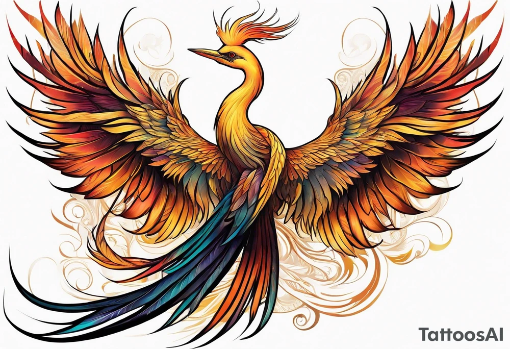 phoenix 
egret
long tail 
elegant 
wings down
long neck tattoo idea