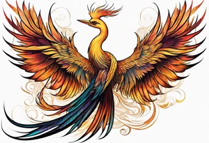 phoenix 
egret
long tail 
elegant 
wings down
long neck tattoo idea