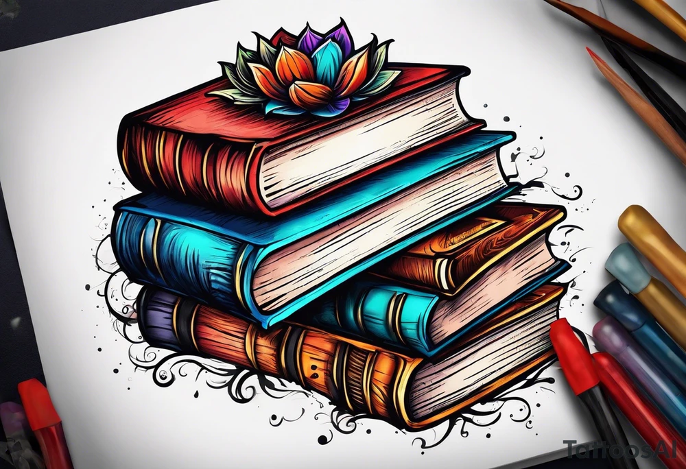 pile of books tattoo idea