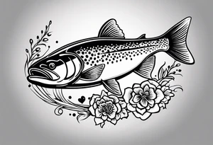 A small tattoo featuring a lovestruck trout as the main theme, drawn without lines, using only color combinations. tattoo idea