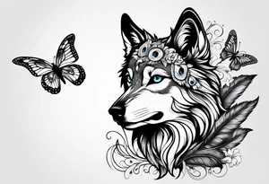 Wolf pup, peacock feather, butterfly,, hummingbird tattoo idea