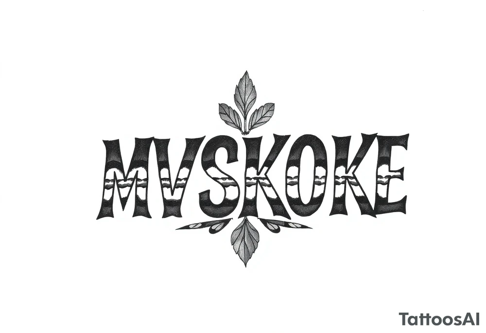 The word “MVSKOKE” shaded with Native American print tattoo idea