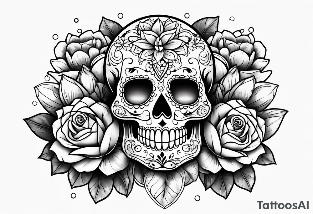 Sugar skull with roses daisies and water lilies for half sleeve down arm tattoo idea