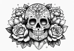Sugar skull with roses daisies and water lilies for half sleeve down arm tattoo idea