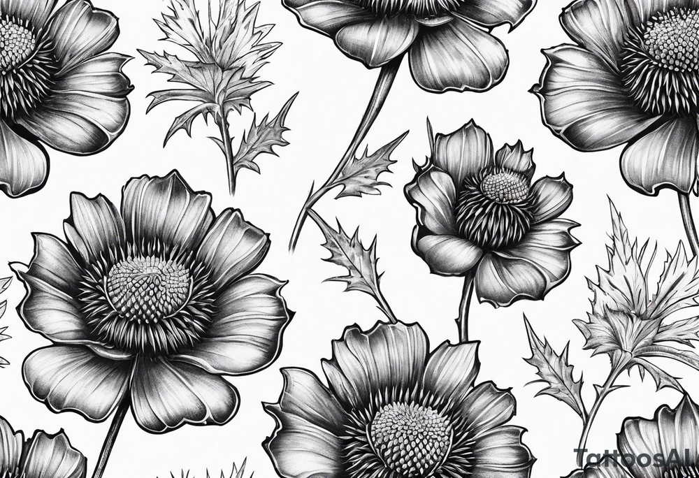 Scottish thistle, 4 leaf clover, Tudor rose tattoo idea