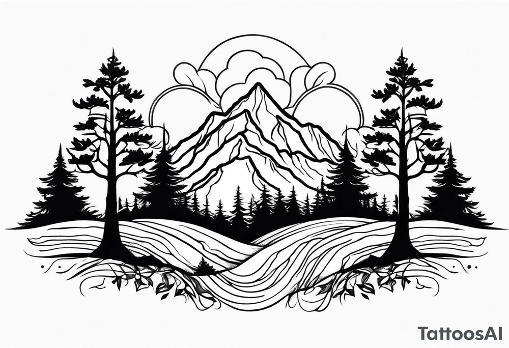 Three mountains three trees with roots tattoo idea
