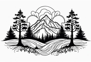 Three mountains three trees with roots tattoo idea