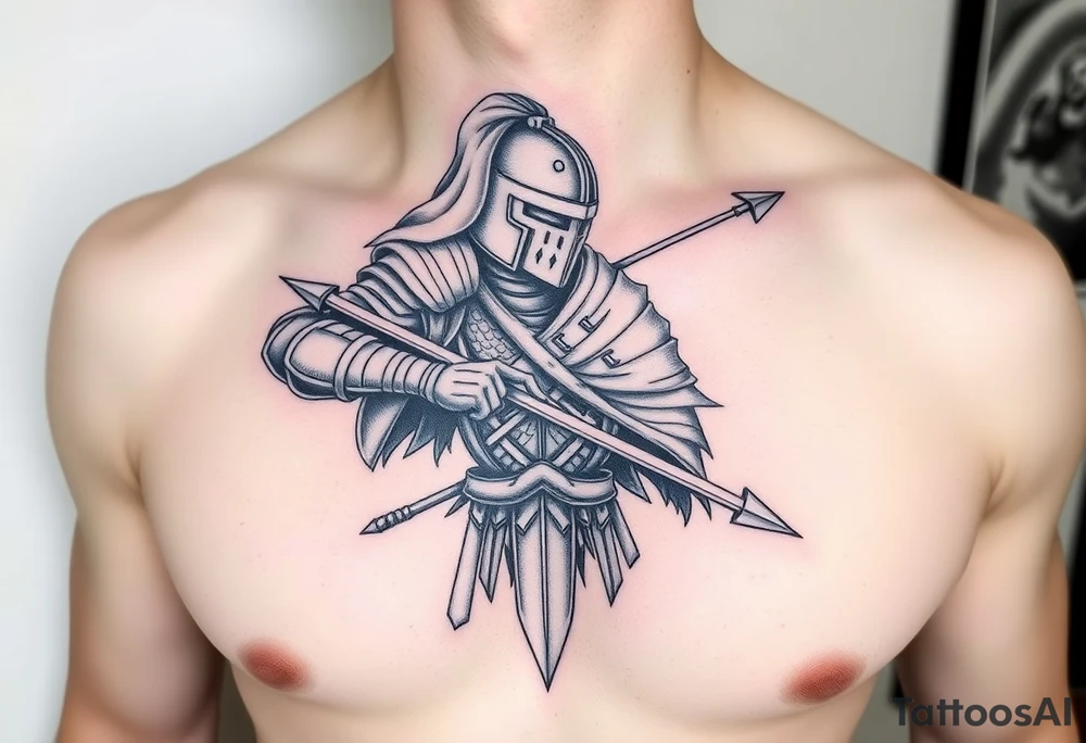 chest japan theme knight with bow and arrow tattoo idea