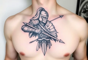 chest japan theme knight with bow and arrow tattoo idea