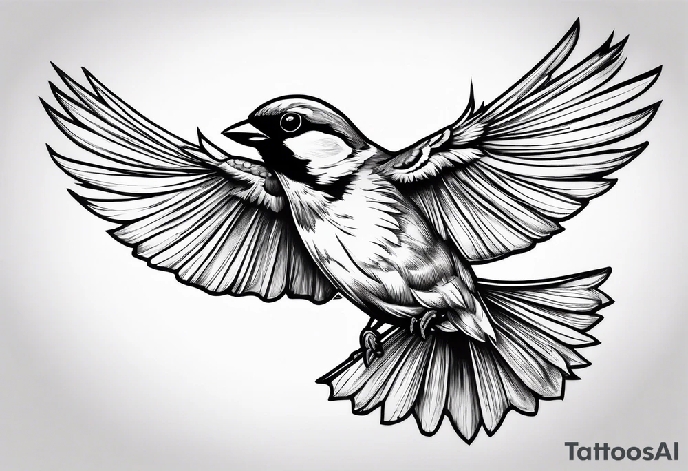 sunrays sparrow flying tattoo idea