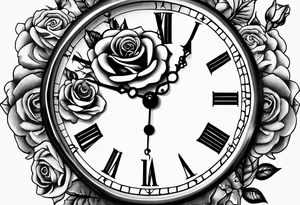Pocket watch with chain and roses tattoo idea